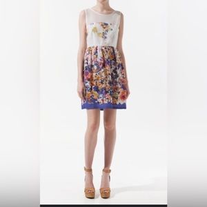 Zara Combined Crepe Dress With Flowers